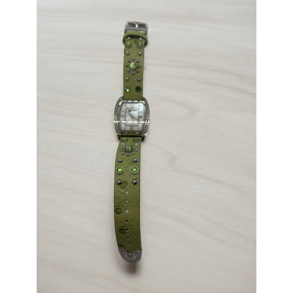 Montana Watch MT911 Green Leather Band Rhinestones Mother Pearl Face Western NEW